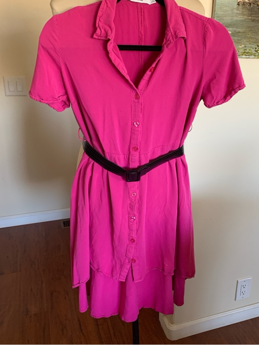 JustFab Hot Pink High-Low Shirt Dress with Belt